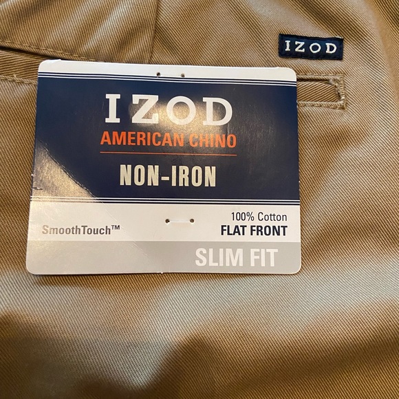 NWT IZOD men’s khaki pants . American chino size 36x 30 slim fit flat front - Picture 3 of 4